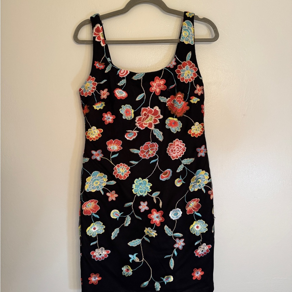 Catherine MaLandrino flower  Embroidered Black Dress black multicolor size M